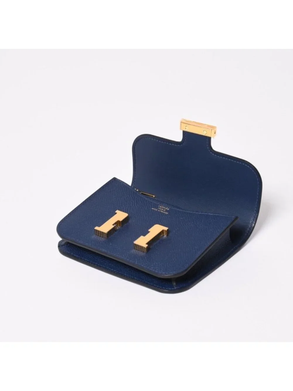 Hermes Constance Slim Bifold Wallet Veau Epsom Navy Pouch Gold